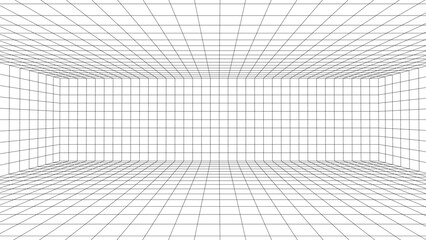 3d wireframe room. Perspective laser grid. A template for interior design in perspective