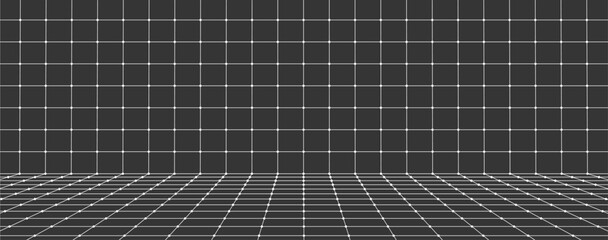 3d wireframe room. Perspective laser grid. A template for interior design in perspective