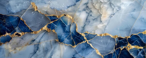 Blue and white marble texture with golden veins