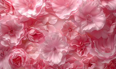 Background of pink flowers with empty space for text or greeting card design, Generative AI