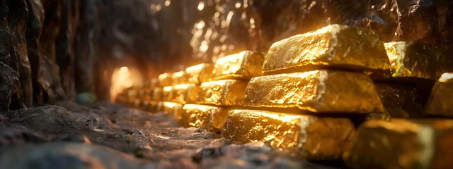Tuinposter Gold mine full of gold bars. Valuable for businesses. © Yuliia