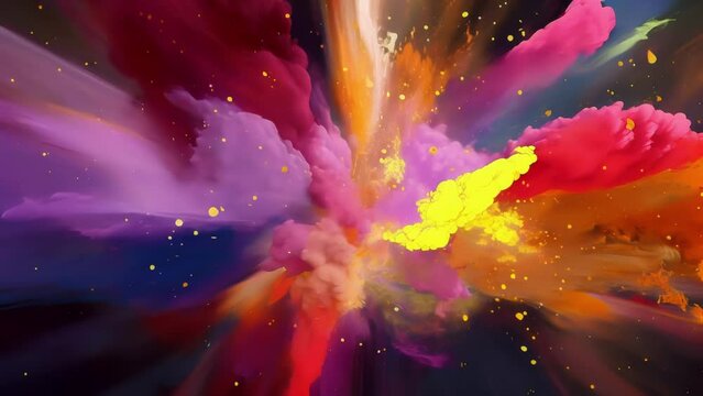 Abstract explosions of color evoke a sense of wonder and intrigue in this piece