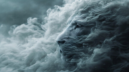 a lion with a smokey face - obrazy, fototapety, plakaty