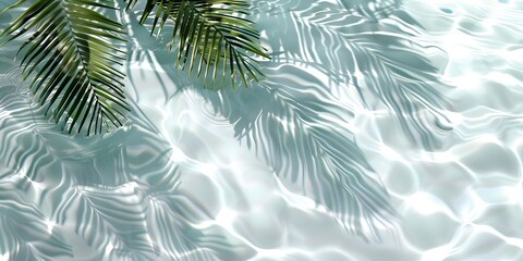 Light clean transparent water surface background with palms leaves shadows