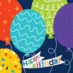 Happy birthday card design with colorful balloons