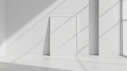 Minimalistic white frame with shadows in a bright interior