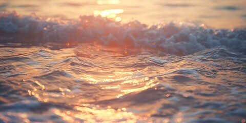 Sunset seascape ocean waves water surface abstract wallpaper background - obrazy, fototapety, plakaty