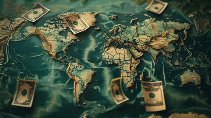 world map made from money, business concept - obrazy, fototapety, plakaty