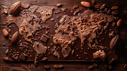 world map made from cocoa, cocoa business concept