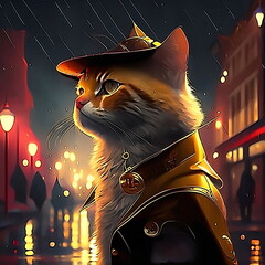 Cat at night rain