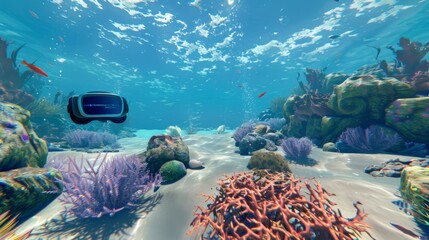 Underwater View of Coral Reef With Corals and Fish - obrazy, fototapety, plakaty