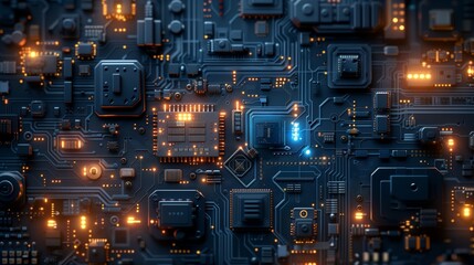 Fototapeta premium Glowing Circuit Board Electronic Complexity