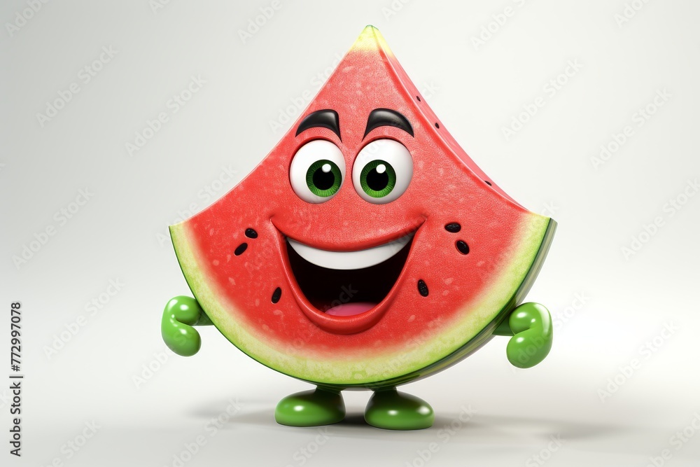 Poster lighthearted 3d watermelon cartoon character with amusing design in a playful and humorous style