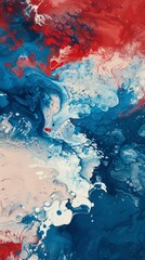 Abstract acrylic paint swirls in red and blue
