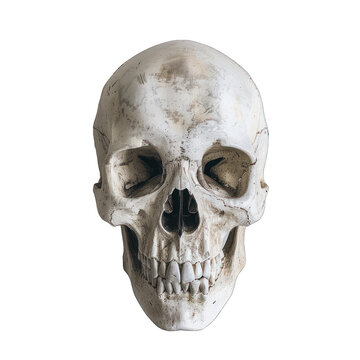 realistic human skull, isolated on a transparent background with a PNG cutout or clipping path.