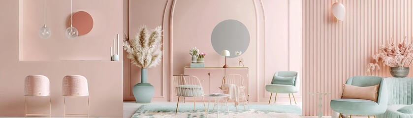 Whimsical designs take on an ethereal quality with pastel color palettes and dreamlike settings , minimalist - obrazy, fototapety, plakaty