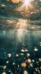 Underwater scene with sunlight and bubbles