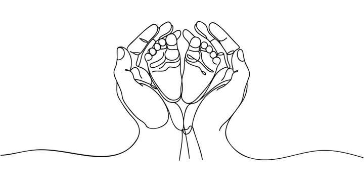 recommend clip art: Hands holding the legs of a newborn drawn in one line