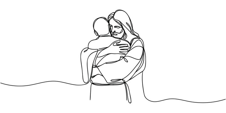 recommend clip art: One continuous line draws Jesus hugging a sinner