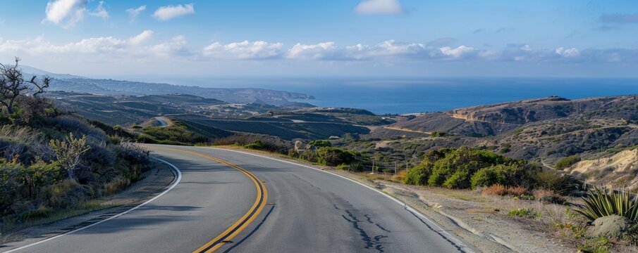 Winding road leading towards the ocean