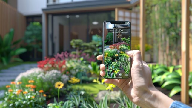Person Taking Picture of Garden With Cell Phone