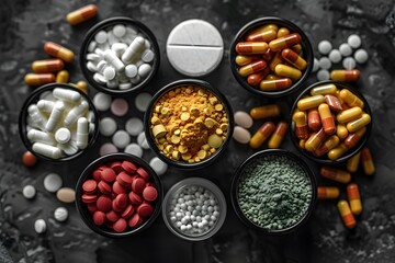 Table Covered With Assorted Pills - obrazy, fototapety, plakaty