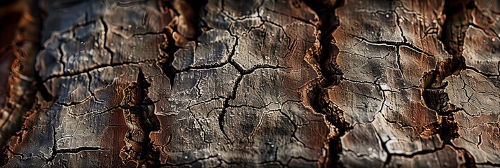 Textured pattern of tree bark in a forest, highlighting the intricate details and the natural beauty of aged wood