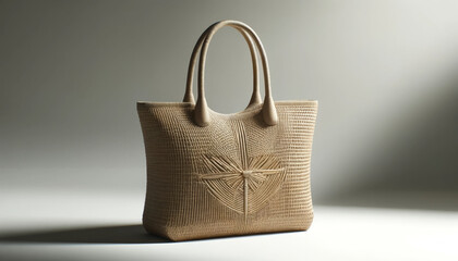 Contemporary Beige Raffia Tote Bag with Unique Geometric Pattern and Chic Design