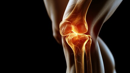 Person suffering from knee pain. Joint problems and arthritis on a dark background. Health and medical concept.