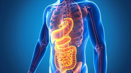Intestinal inflammation, disease, symptom. Illustration of bowel, gut problems. Gastroenterology.