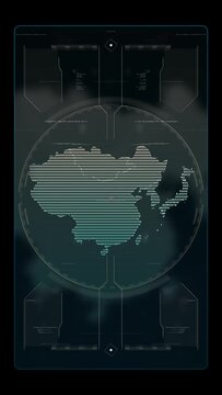 East Asia Digital HUD UI Map Overlay With Alpha Channel