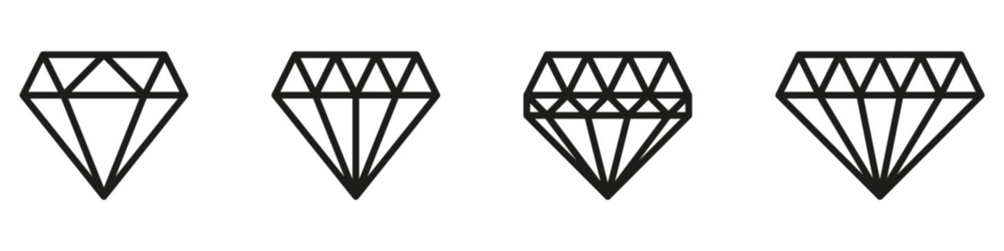 Diamond icon. Big collection quality diamonds. Linear diamond style and silhouette. Royal diamond icons collection set.