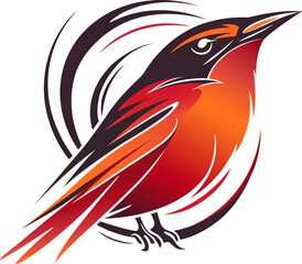Cardinal bird logo design, gradient color red orange brown scarlet crimson, isolated on white background. Vector illustration