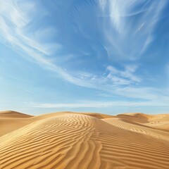 Fototapeta na wymiar A vast sandy desert with dramatic sand dunes
