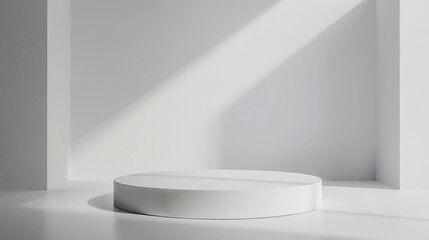 a white podium for product presentation in a minimalist setting white room