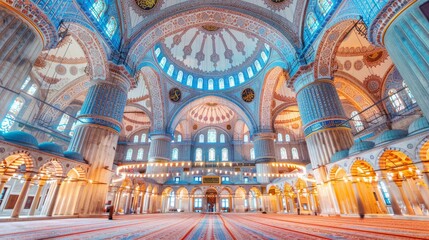 Naklejka premium Blue Mosque (Turkish: Sultan Ahmet Cami) interior in Istanbul, Turkey 