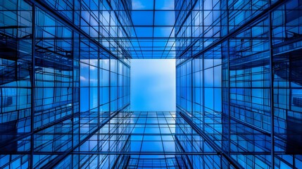 Modern urban marvel: gleaming glass facades of skyscrapers and corporate towers in the business district