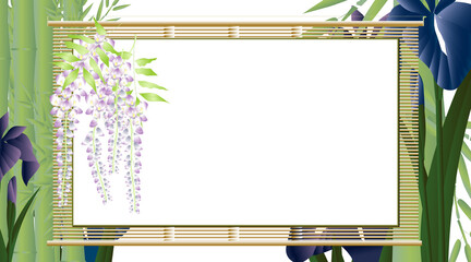 菖蒲の花と竹の前にすだれのメッセージボード