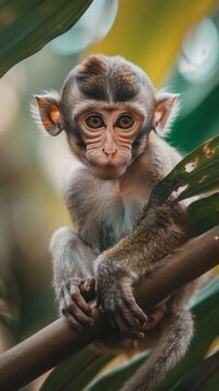 Portrait of a baby monkey in the jungle