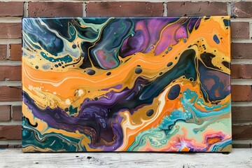 Abstract Fluid Art with Marbled Textures, Vibrant Colors and Organic Shapes, Acrylic Pour Painting