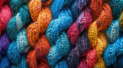 Knitted multicolored horizontal background. Texture wool pattern