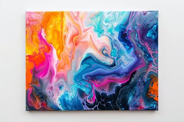 Abstract Fluid Art with Marbled Textures, Vibrant Colors and Organic Shapes, Acrylic Pour Painting