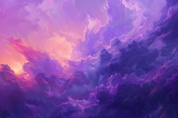 Fototapeta na wymiar Abstract purple sky, dreamy surreal background, vivid colorful fantasy clouds, digital painting