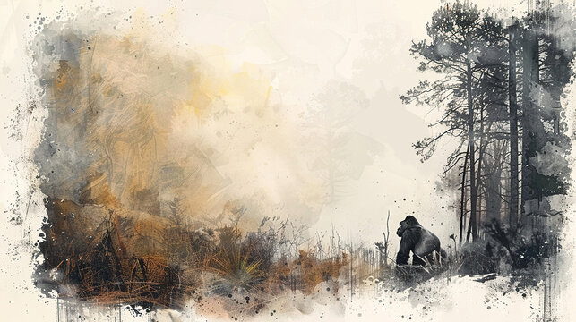 endangered specie of gorillas art,Habitat wildlife day, world day of endangered species, world Forest and biodiversity. Earth Day or World Wildlife Day concept. Biodiversity. Environmental protection.