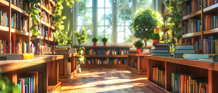 3D render of a school library filled with digital books, highlighting the blend of traditional and modern learning , 3D animation style , soft shadowns, clean sharp, clean sharp focus