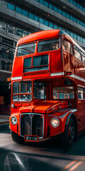 Ônibus vermelho de dois andares retrô em uma rua da cidade