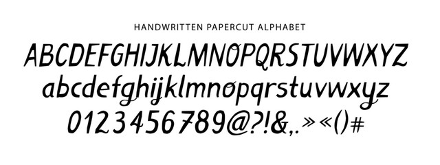 Vector Typeset of Uppercase, Lowercase, Numbers and Signs. Handwritten Papercut Cute Style. For Organic Branding, Packaging, Crafters.
