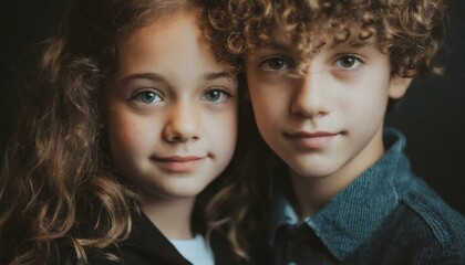 Fototapeta premium young brother and sister professional close-up photo in front of black background