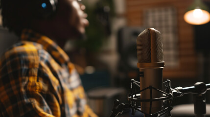 microphone in a sound studio recording a new album
