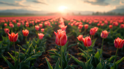 Beautiful Landscape of Tranquil Tulip Fields